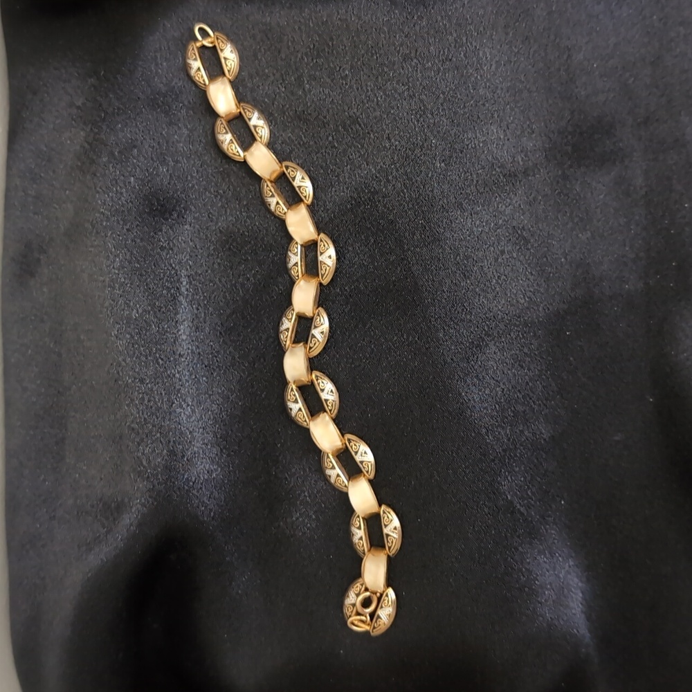 #680 Vintage Damascene Bracelet with Mother of Pearl